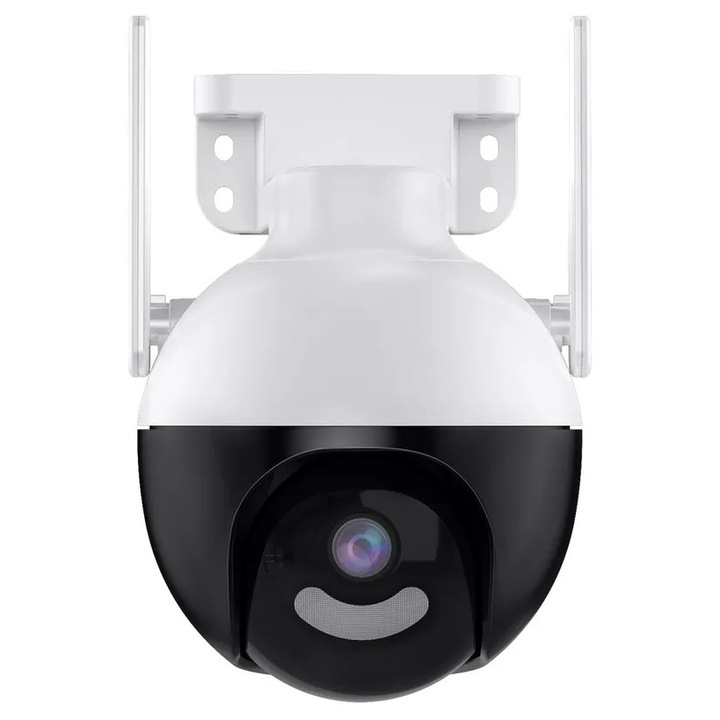 Camera de supraveghere WIFI BabyToy® iC-T4 Plus 4MP Exterior/Interior, Ultra HD, 5X Zoom, Conectare/Rotire Telefon, Night Vision Color, Leduri lumina, Alarma, Comunicare Bidirectionala, Stocare Card/Cloud, Senzor miscare, Alb