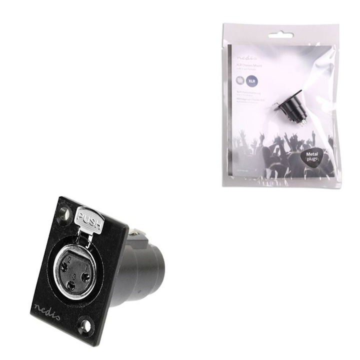 XLR конектор за шаси, Nedis, Метал, Черен