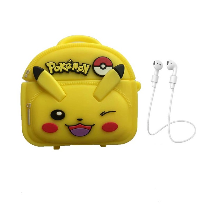 Husa casti Pikachu, Compatibil cu AirPods pro, Silicon, Galben