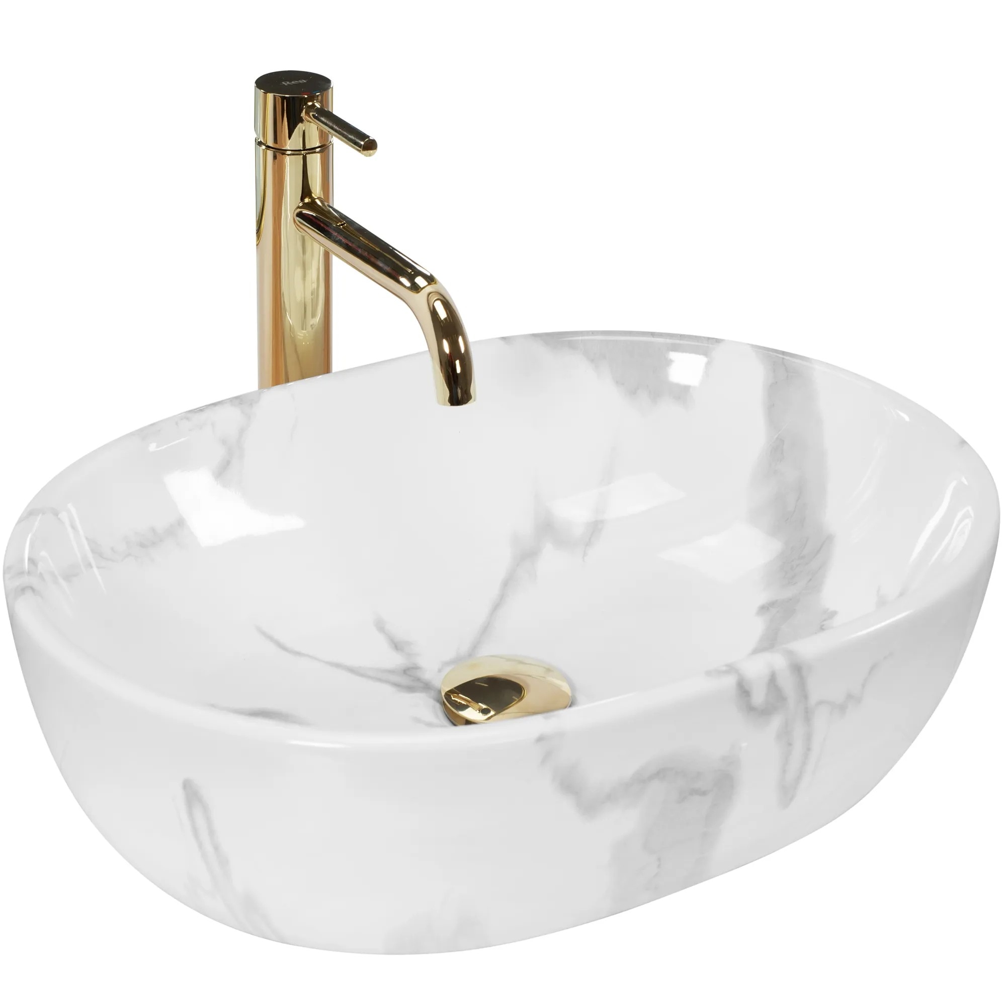 Lavoar pentru Blat Rea Amelia Marmo Shiny, 480x345 mm, Ceramica Sanitara, Aspect de Marmura Lucioasa