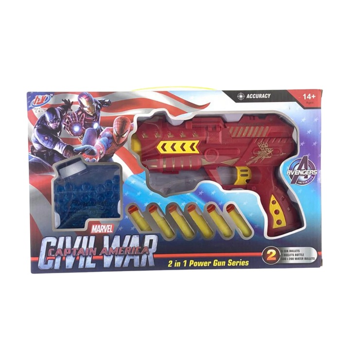 Пистолет Marvel, с меки куршуми и водни топки, Iron Man