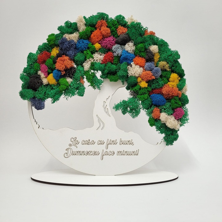 Aranjament licheni naturali stabilizati, cu suport si mesaj - Copacul Vietii - YLOTECH® 30x30