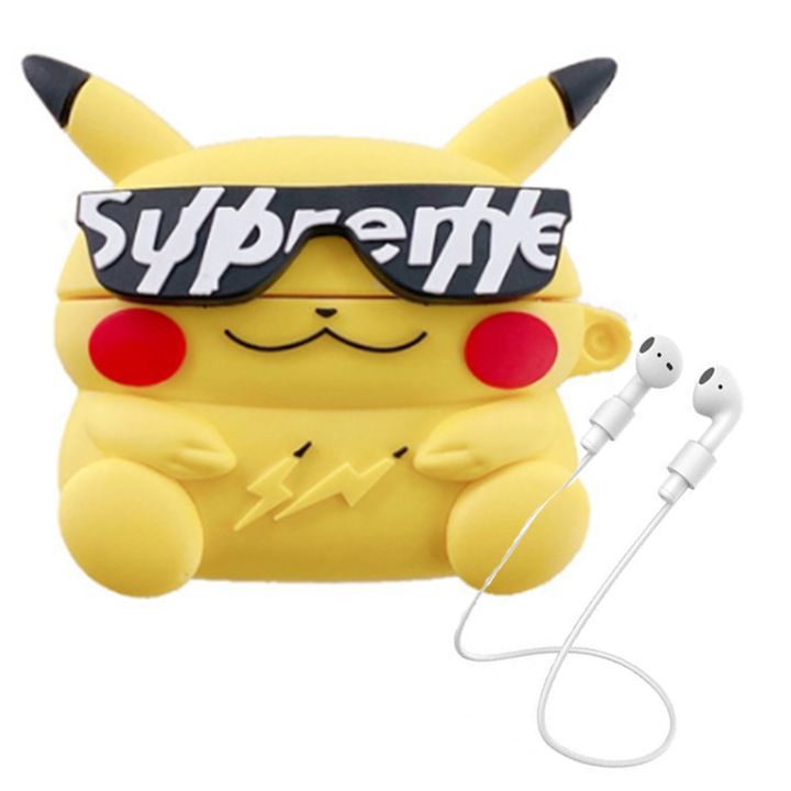 Husa casti Pikachu, Compatibil cu AirPods Pro, Silicon, Galben