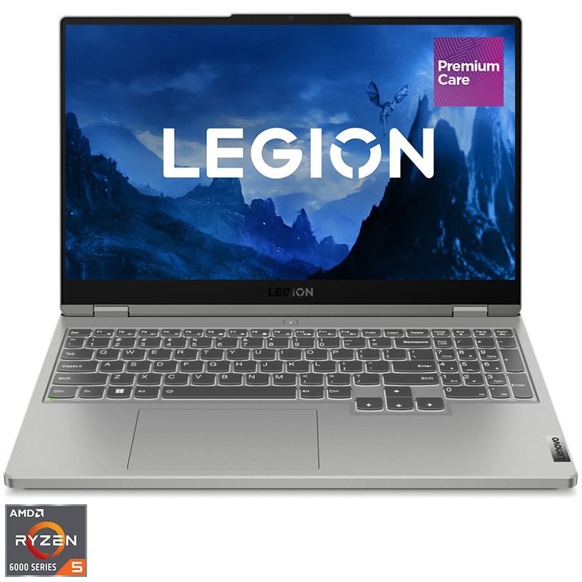 Laptop Gaming Lenovo Legion 5 15ARH7 cu procesor AMD Ryzen™ 5 6600H pana la 4.50 GHz, 15.6", Full HD, IPS, 144 Hz, 16GB, 512GB SSD, NVIDIA GeForce RTX 3050 4GB GDDR6, No OS, Cloud Grey, 3y on-site Premium Care