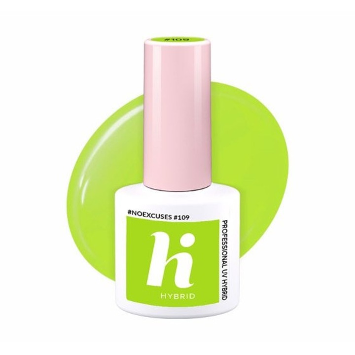 Lac unghii hibrid NoExcuses, Hi Hybrid, Aspect lucios, Verde neon #109