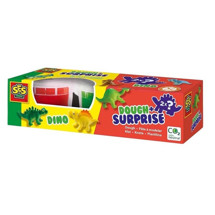 Комплект от 2 динозаври пластелин, SES Creative, включени фигури, 2 години +, многоцветен
