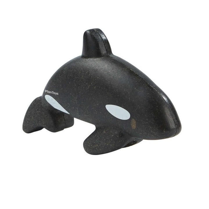 Figura, Orca, Plan Toys, Fa, 12 hónapos+, Fekete/fehér