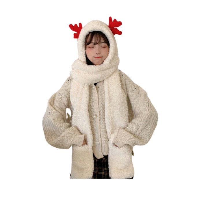 Rénszarvas női multifunkcionális sapka, Cotton/Plus, Fehér