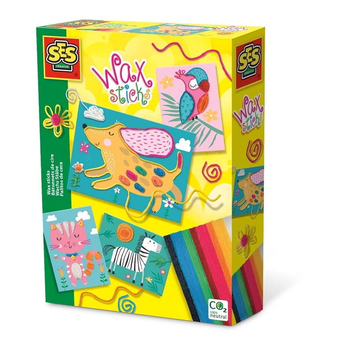 Комплект от 56 восъчни пастели, SES Creative, включени декоративни карти, 5 години+, многоцветен