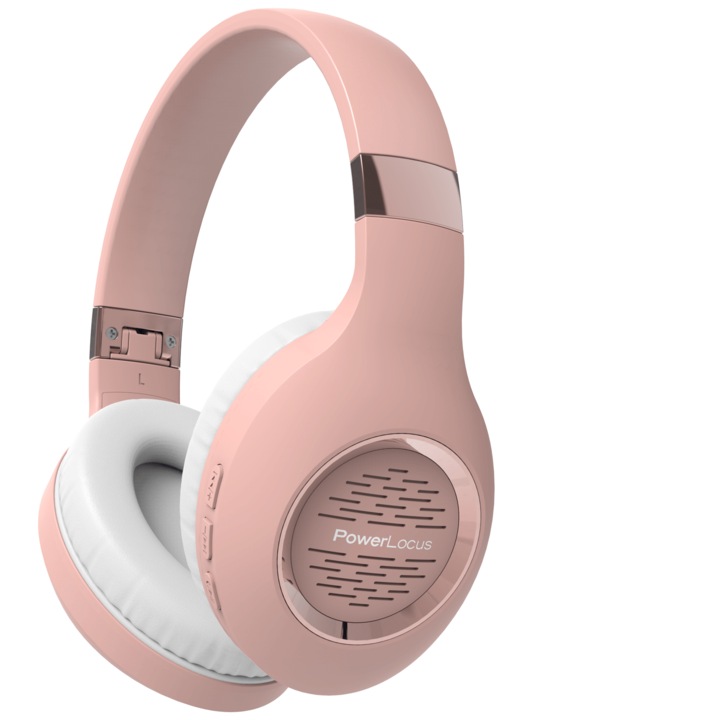 Безжични Bluetooth Слушалки PowerLocus P4, Bluetooth 5.3, Автономия 30 часа, HD звук, Калъф за съхранение, Розово злато