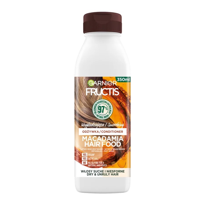 Hajkondicionáló, Garnier Fructis, Természetes összetevők, Makadámia, Vegán, 350 ml