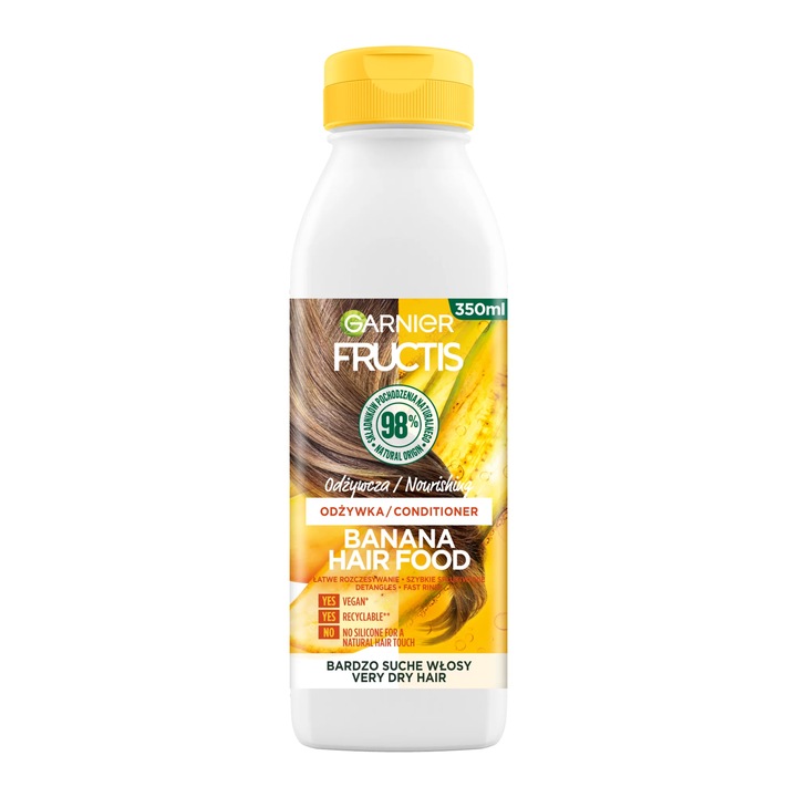 Hajkondicionáló, Garnier Fructis, Természetes összetevők, Banán, Vegán, 350 ml