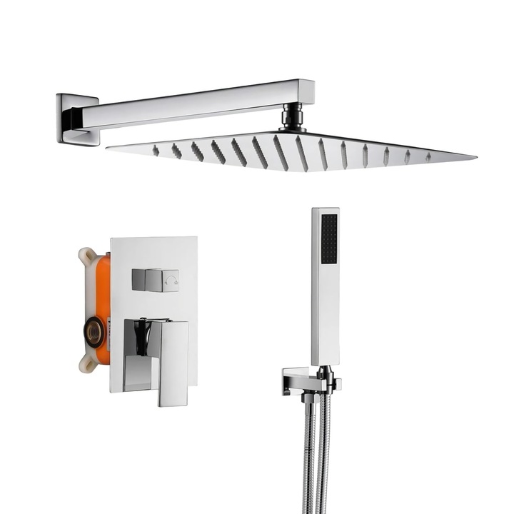 Set de dus incastrat, fabricat integral din metal, 30x30 cm, cu 2 finctii de curgere, crom