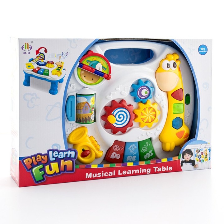 Masa interactiva girafa, EUROBABY ZABAWKI, 28 x 26 x 16 cm, +10 luni, Multicolor