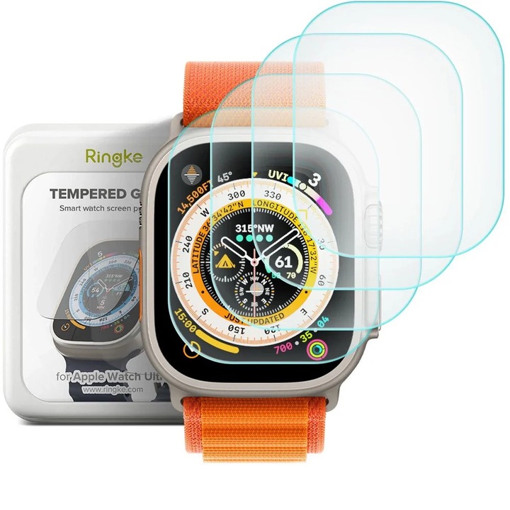 Set 4 folii protectie transparente Ringke ID Full Cover compatibil cu Apple Watch Ultra 49mm