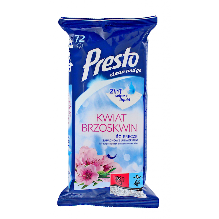 Пакет почистващи кърпички Presto Peach Blossom, Harper, 72 броя, аромат на праскова