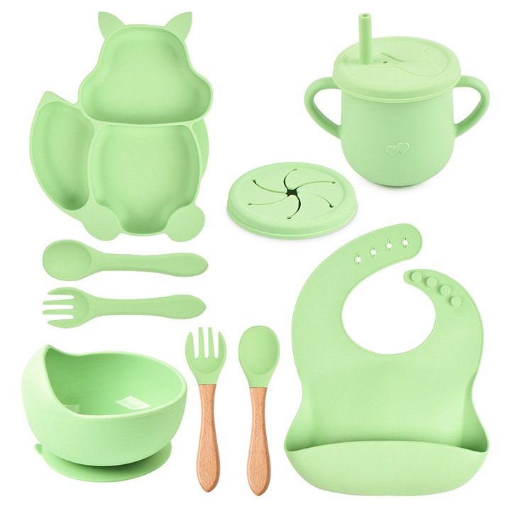 Set de hranire pentru sugari, WALALLA, Silicon, Verde