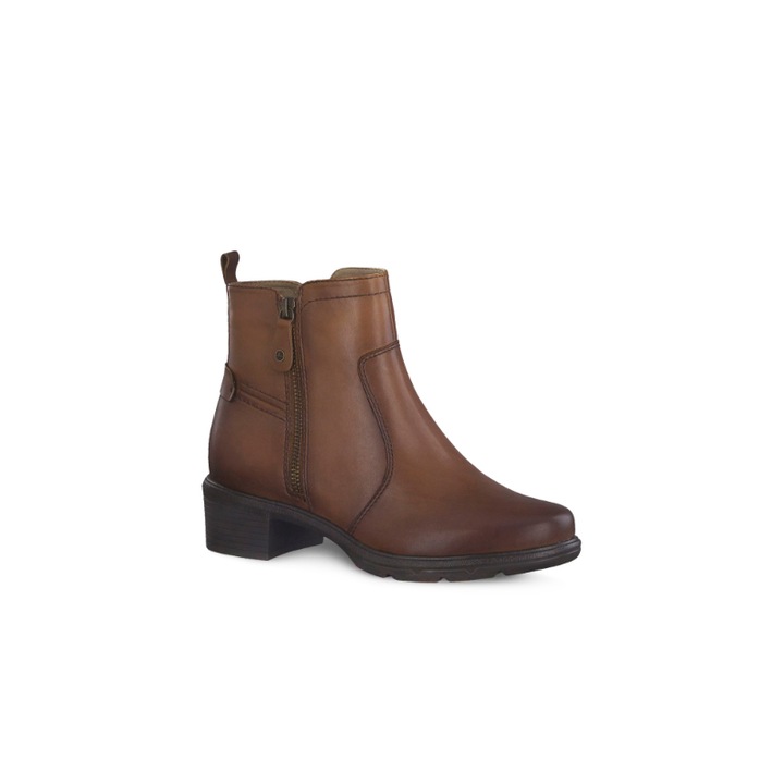 Botine cu toc Comfort Cognac, Tamaris, Piele naturala, Maro