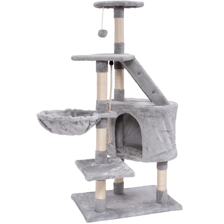 Ansamblu de joaca pentru pisici cu 5 etaje, Gri, 80x120 cm