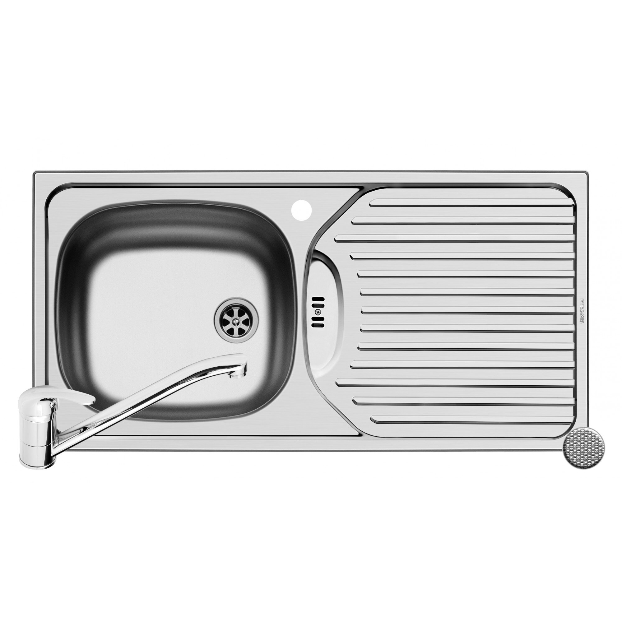 Pachet Pyramis chiuveta CA1 si baterie ASALIA, 1 cuva 1 picurator, 860x435mm, adancime 150mm, cuva stanga, montare pe blat, finisaj antizgariere si cromat