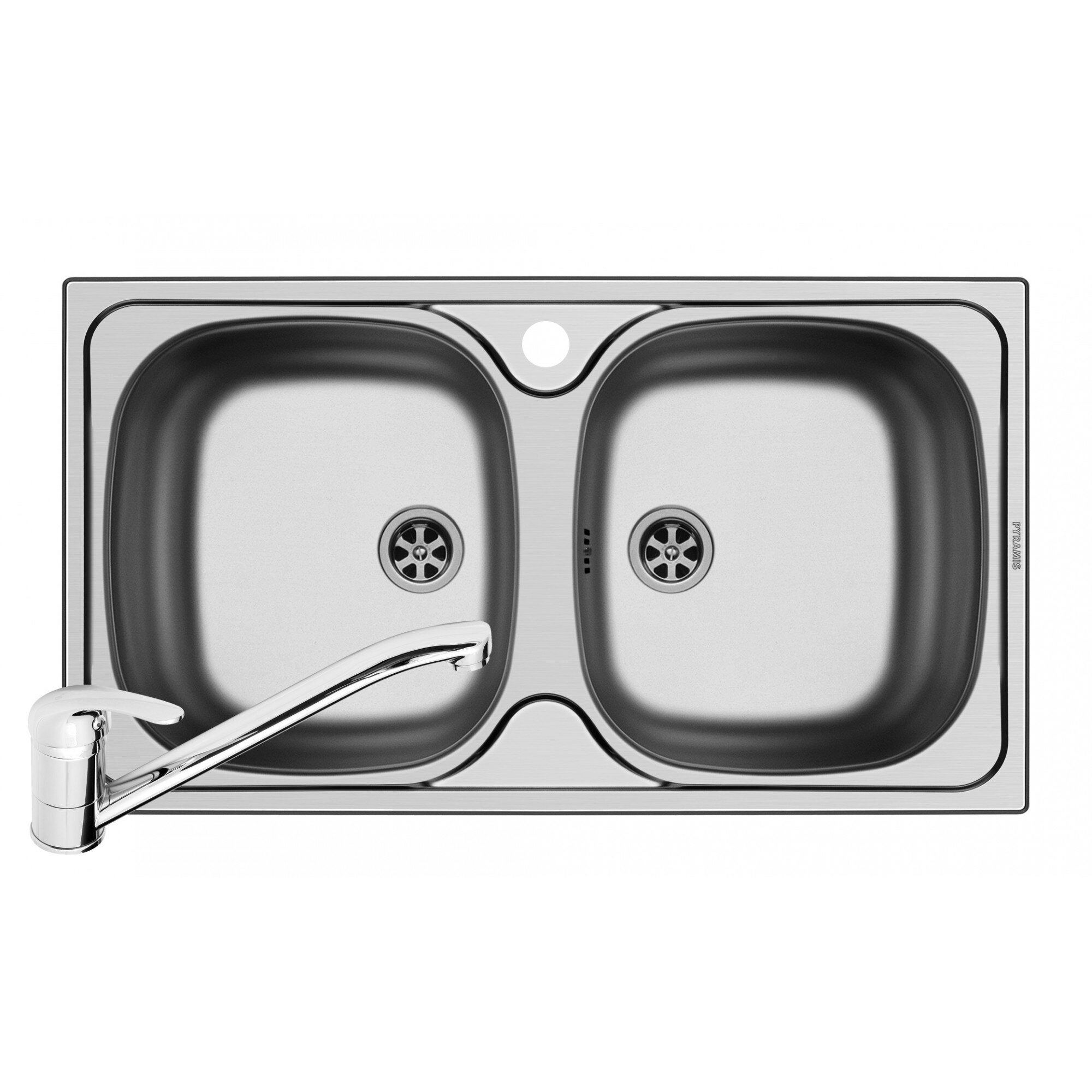 Pachet Pyramis chiuveta E78 si baterie ASALIA, 2 cuve, 780x435mm, adancime 150mm, montare pe blat, finisaj lucios si cromat