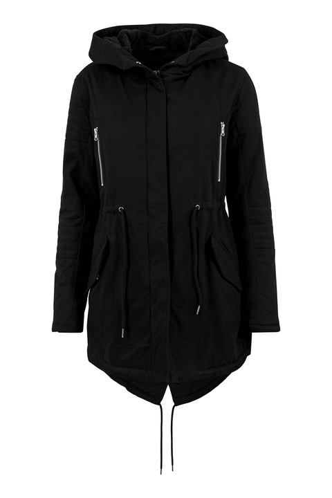 Urban Classics, Jacheta parka asimetrica cu gluga, Negru