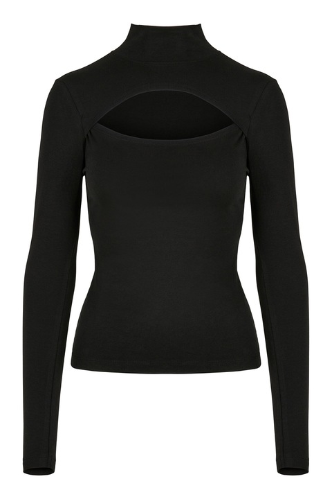 Urban Classics, Bluza cu guler inalt si decupaj frontal, Negru