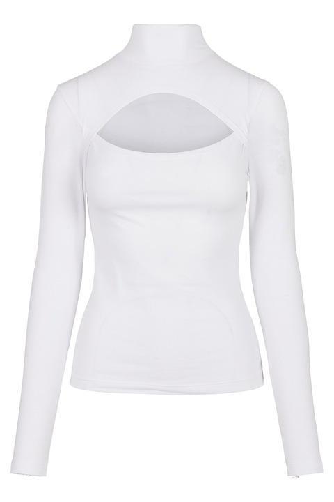 Urban Classics, Bluza cu guler inalt si decupaj frontal, Alb