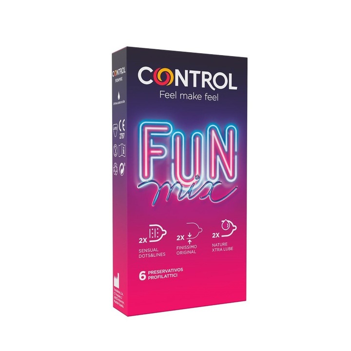 Óvszerek CONTROL FEEL FUN MIX Touch & Feel, Finissimo és XtraLub, 1 doboz x 6 db