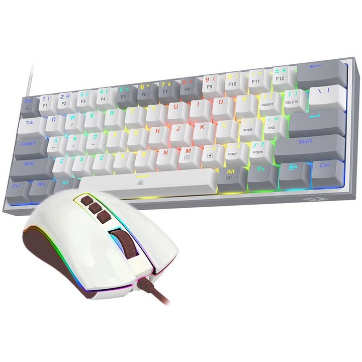 Kit tastatura mecanica si mouse Redragon Gaming Dynamic Duo alb, iluminare RGB