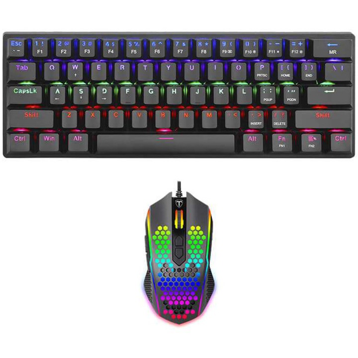 Комплект клавиатура и мишка T-Dagger Main Force, Осветление Rainbow, Черен
