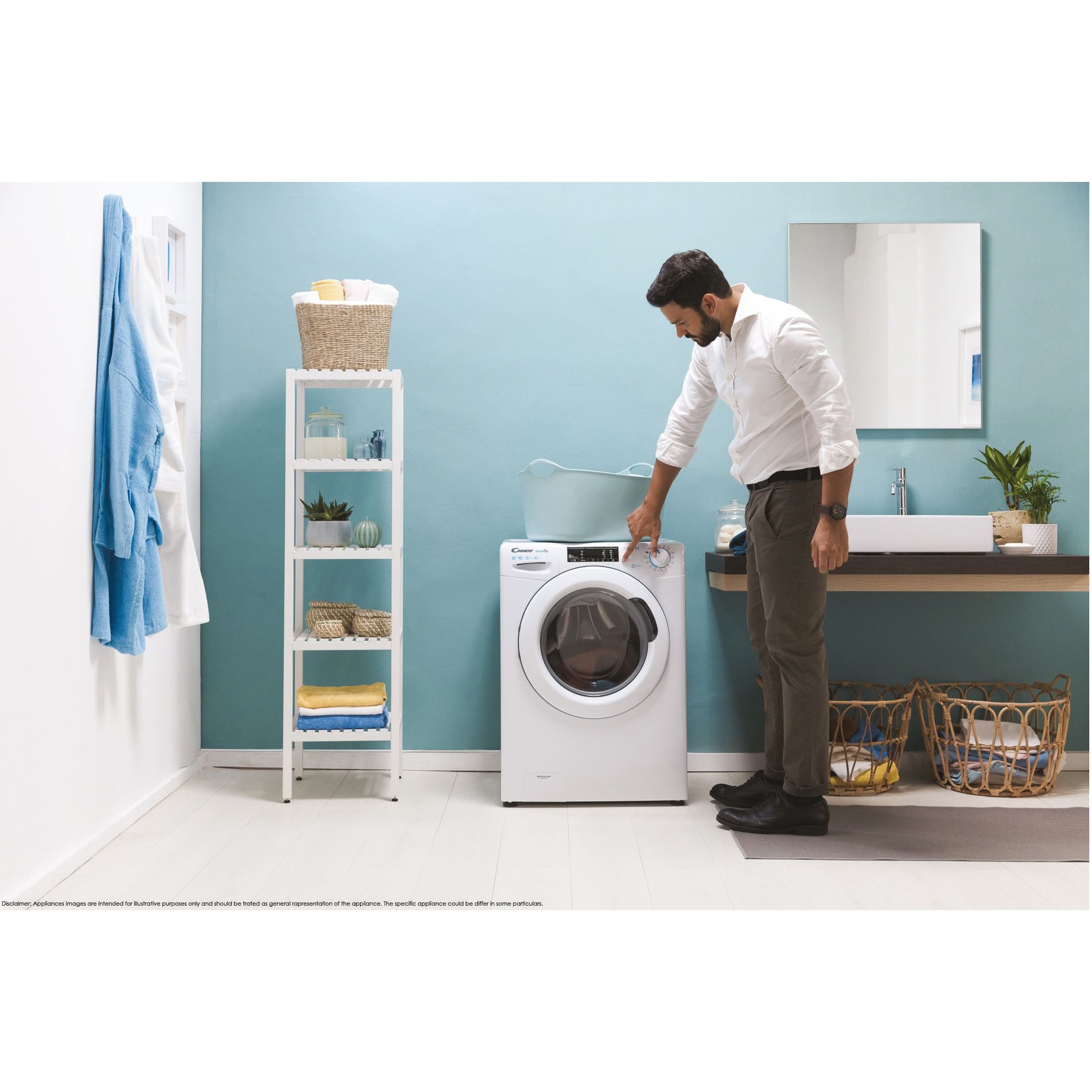 Masina de spalat slim Candy Smart Pro CSO4 1475TE/1-S, 7 kg, 1400 RPM, Clasa D, Wi Fi,16 programe, Alb