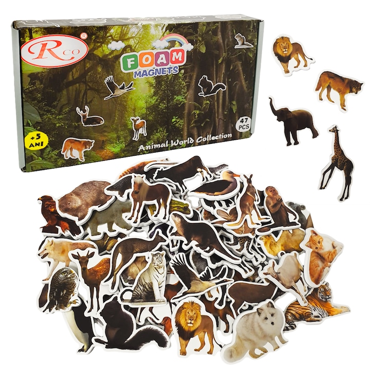 Joc educativ, set 47 piese magnetice, Lumea Animalelor, din spuma EVA, +5ani, WW3041 RCO