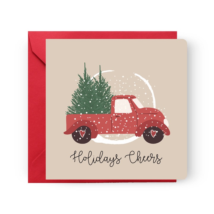 Felicitare de Craciun, Genette's ideas, Holidays Cheers Car, 130x130mm