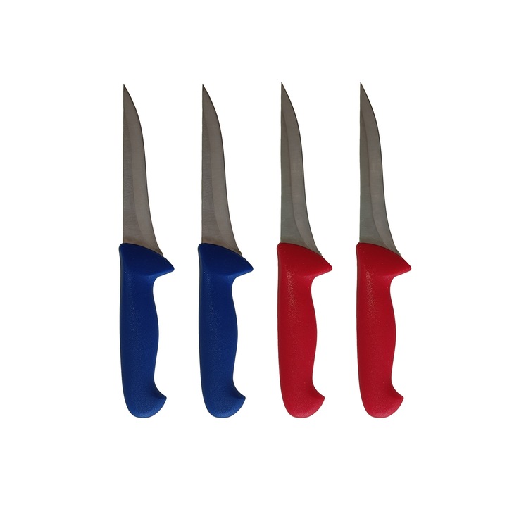 Set 4 cutite profesionale macelarie filetat si feliat coshop®, otel inoxidabil, rosu/albastru