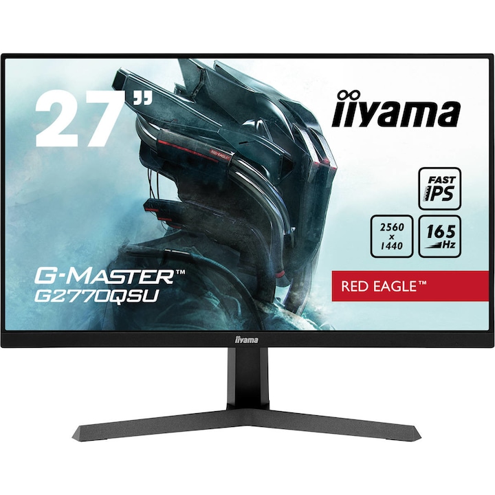 iiyama G-Master G2770QSU-B5 Gaming Monitor, LED IPS, 27”, WQHD, HDMI, Display Port, 165Hz, FreeSync Premium, Vesa, Vörös Sas, Fekete