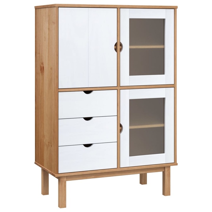 vidaXL OTTA barna és fehér tömör fenyőfa magasszekrény 85x43x125 cm 351308