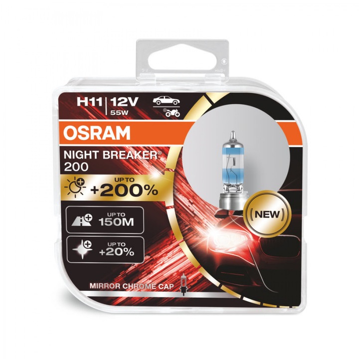 Комплект от 2 халогенни крушки Osram H11 Night Breaker +200% 64211NB200
