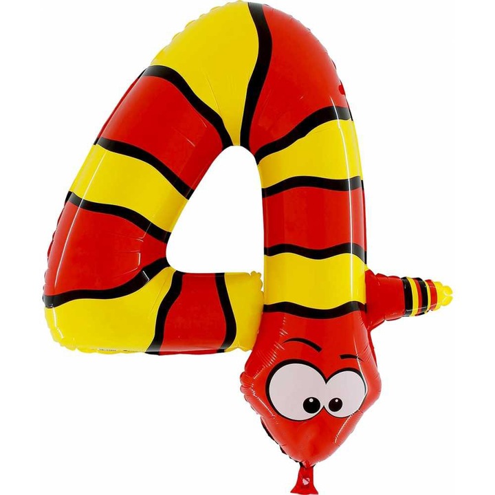 Balon Folie Animaloons Cifra 4, Sarpe, 102 cm, 44-0WE