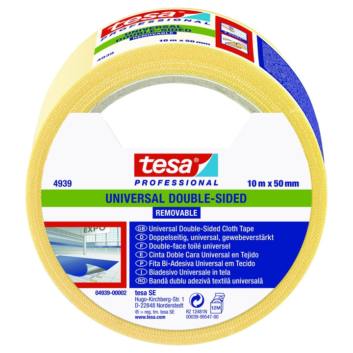 Tesa® Professional eltávolítható dupla ragasztószalag, 10m x 50mm, fehér