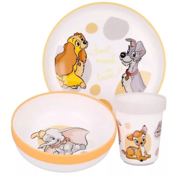 Set mic dejun plastic 3 piese, antiderapant, Disney Classic Alb 0.260 l