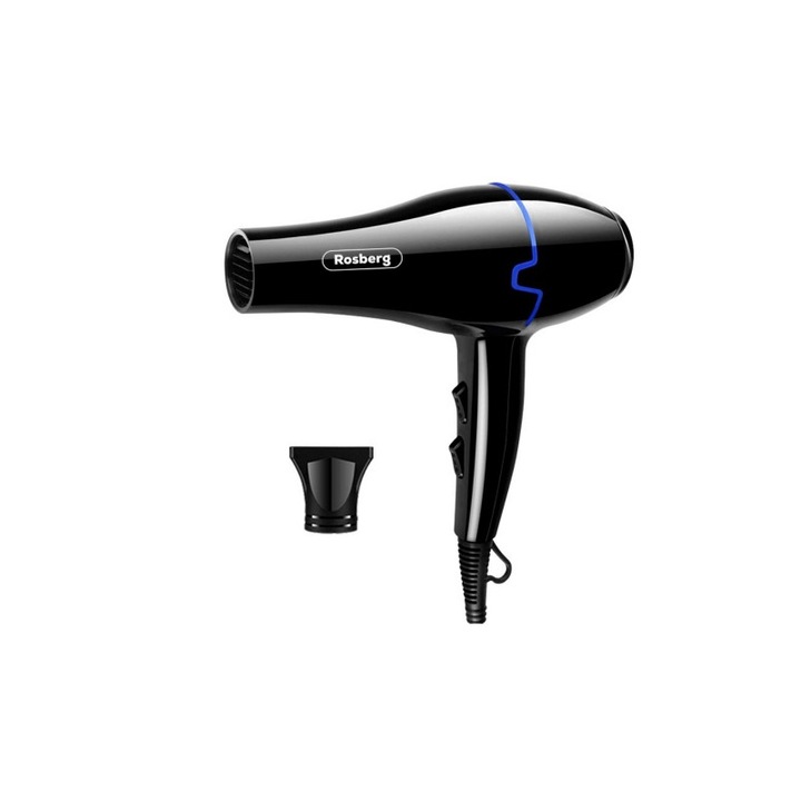 Сешоар Rosberg R51100K, 2000 W, 2 скорости, 3 нива, Концентратор, Черен
