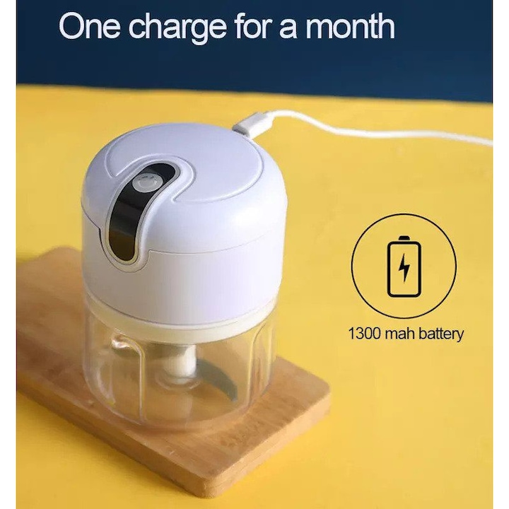 Mini tocator electric wireless, S Pulse, Incarcare USB, 250 ml, Alb