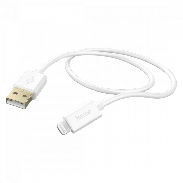 Кабел за зареждане HAMA, USB-А - Lighntning, Apple iPhone, 1.5м, Позл.конектори, Бял