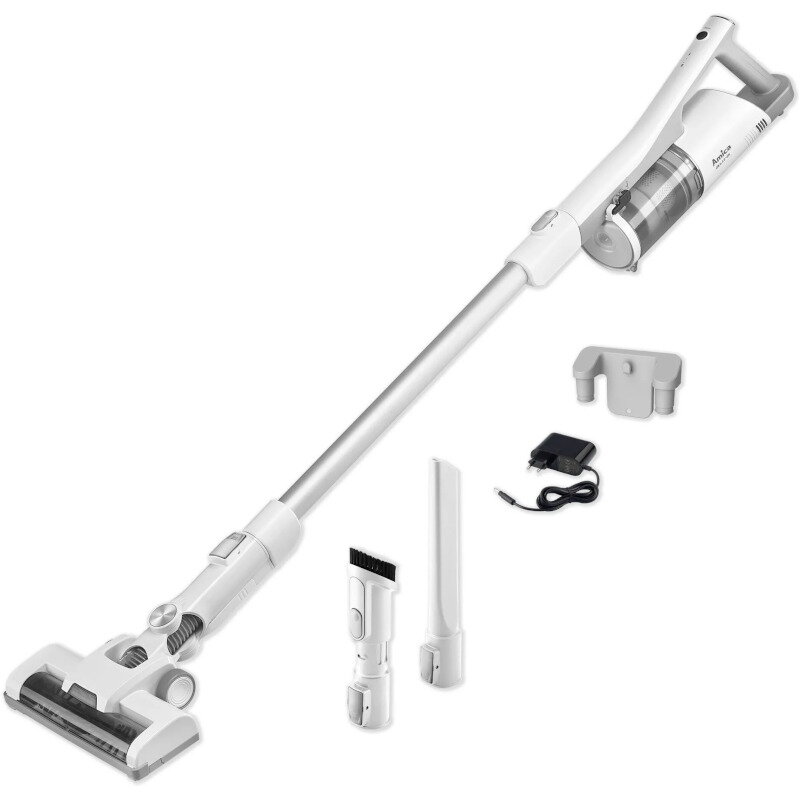 Aspirator Amica Aura VM 7050, Baterie Li-Ion, Vertical 2 in 1, 150 W, Iluminare LED perie, Alb