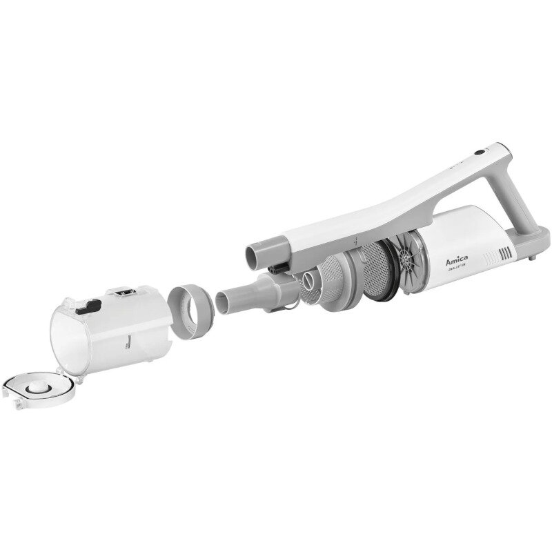 Aspirator Amica Aura VM 7050, Baterie Li-Ion, Vertical 2 in 1, 150 W, Iluminare LED perie, Alb