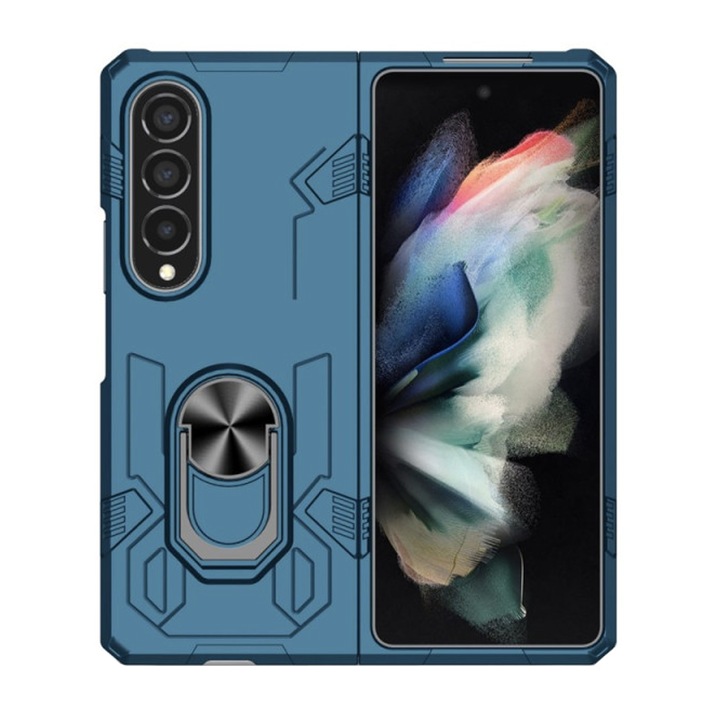 Husa de Protectie Multifunctionala pentru Samsung Galaxy Z Fold 4, Soft TPU and PC, Ultra Protection, Magnetic Ring Holder, Shockproof, Anti-drop, Albastru