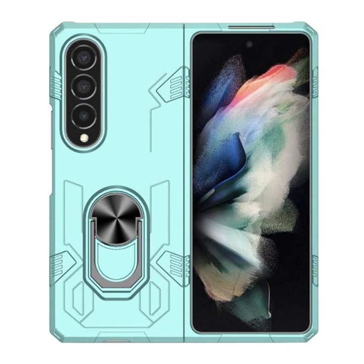 Husa de Protectie Multifunctionala pentru Samsung Galaxy Z Fold 4, Soft TPU and PC, Ultra Protection, Magnetic Ring Holder, Shockproof, Anti-drop, Verde Deschis
