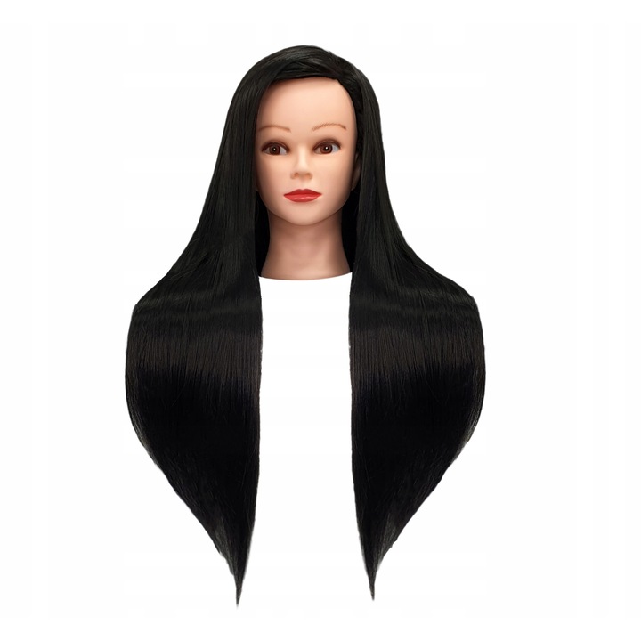 Тренировъчна глава Iza 60 см черна, термо коса, дръжка тип четка за разресване