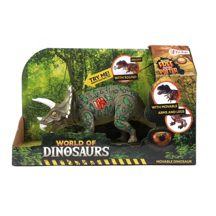 Фигурка на динозавър World of Dinosaurs, Трицератопс, Със звуци, 20 см